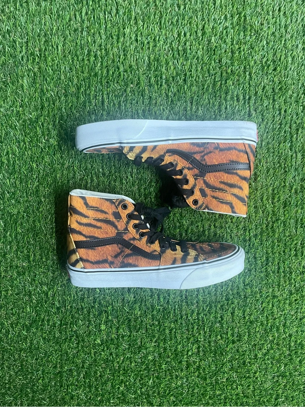 Vans Tiger Stripe High-Top Sneakers in Orange and Black